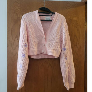 Sabo Skirt Original Australia Pink Purple Floral Embroidered Crop Cardigan M